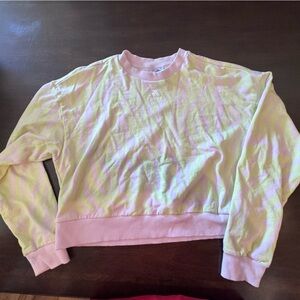 adidas Pastel Pink and Yellow Cropped Crew Neck Sweater